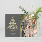 金ゴールドエレガントメリークリスマススクリプト書道 シーズンカード (スタンド正面)