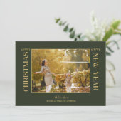 金ゴールドエレガントメリークリスマスタイポグラフィ写真 シーズンカード (スタンド正面)