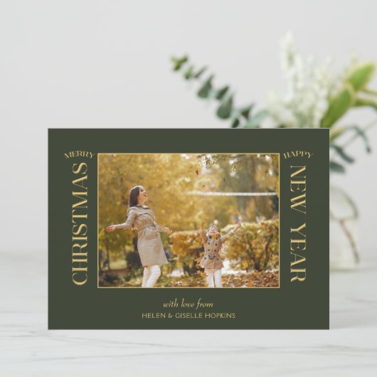 金ゴールドエレガントメリークリスマスタイポグラフィ写真 シーズンカード (スタンド正面)