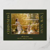 金ゴールドエレガントメリークリスマスタイポグラフィ写真 箔シーズンカード (正面)