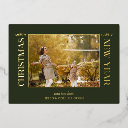 金ゴールドエレガントメリークリスマスタイポグラフィ写真 箔シーズンカード (正面)