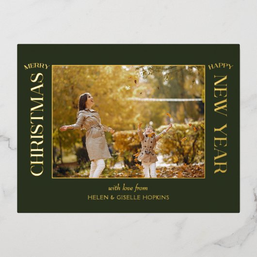 金ゴールドエレガントメリークリスマスタイポグラフィ写真 箔シーズンポストカード (正面)
