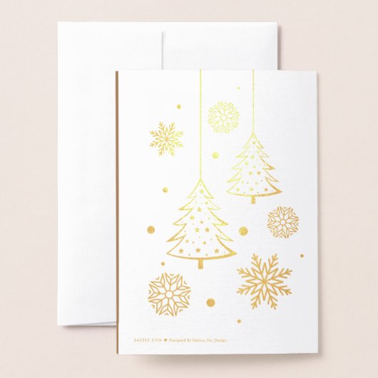 金ゴールドエレガントメリークリスマスツリーカスタムフォトフォイ 箔カード (裏面封筒付き)