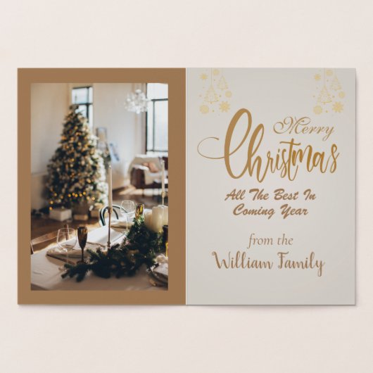 金ゴールドエレガントメリークリスマスツリーカスタムフォトフォイ 箔カード (内部)