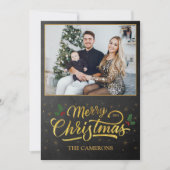 金ゴールドエレガントメリークリスマスファミリーフォトカード シーズンカード (正面)