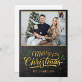 金ゴールドエレガントメリークリスマスファミリーフォトカード シーズンカード (正面/裏面)