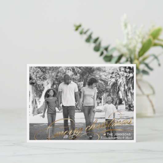 金ゴールドエレガントメリークリスマスフォトカード シーズンカード (スタンド正面)