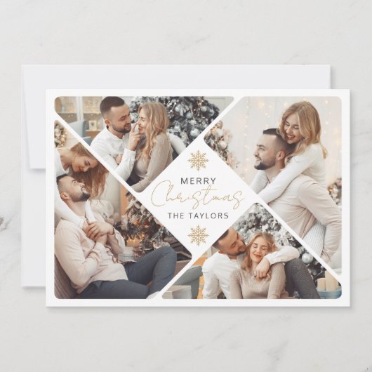 金ゴールドエレガントメリークリスマスフォトフレームのコラージュ シーズンカード (正面)