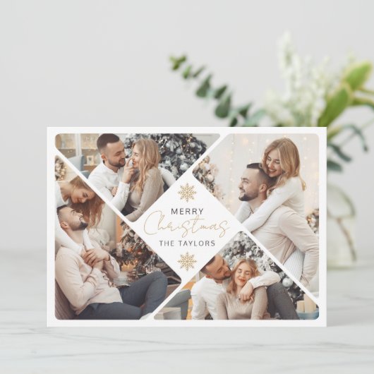 金ゴールドエレガントメリークリスマスフォトフレームのコラージュ シーズンカード (スタンド正面)