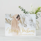 金ゴールドエレガントメリークリスマスフォト シーズンカード (スタンド正面)