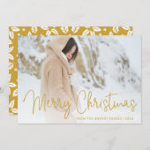 金ゴールドエレガントメリークリスマスフォト シーズンカード (正面/裏面)