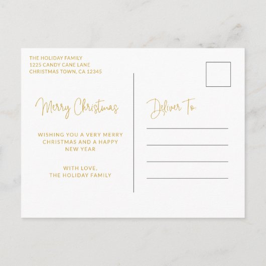 金ゴールドエレガントメリークリスマスフォト シーズンポストカード (裏面)