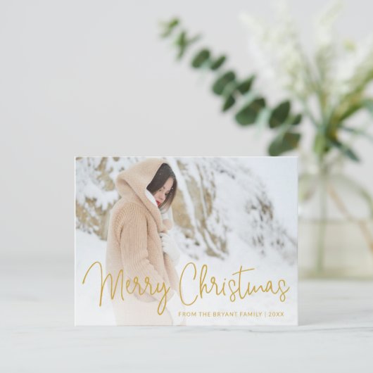 金ゴールドエレガントメリークリスマスフォト シーズンポストカード (スタンド正面)