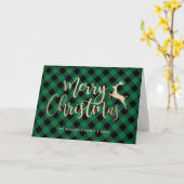 金ゴールドエレガントメリークリスマスブラック&グリーンプレイド カード (黄色い花)