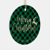 金ゴールドエレガントメリークリスマスブラック&グリーンプレイド セラミックオーナメント (右)