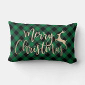 金ゴールドエレガントメリークリスマスブラック&グリーンプレイド ランバークッション (裏面)