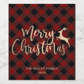 金ゴールドエレガントメリークリスマスブラック&レッドプレイド ワインラベル (シングルラベル)