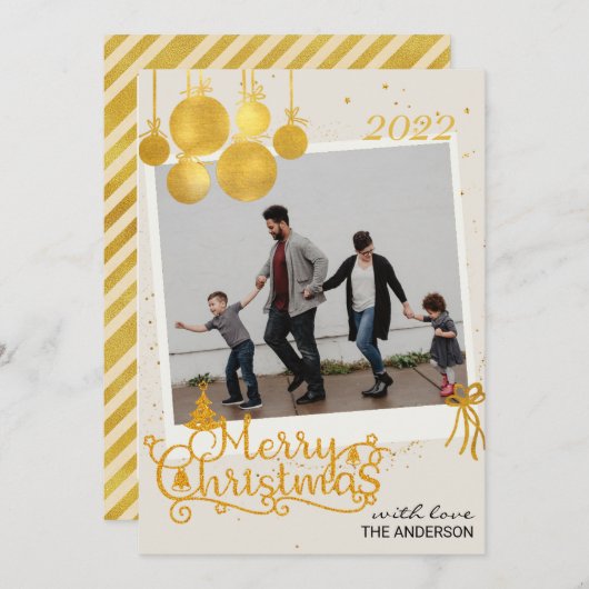 金ゴールドエレガントメリークリスマスホリデーカード シーズンカード (正面/裏面)