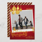 金ゴールドエレガントメリークリスマスホリデーカード 招待状 (正面/裏面)