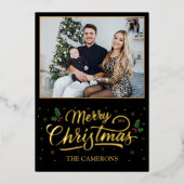 金ゴールドエレガントメリークリスマスホリーベリー 箔シーズンカード (正面)