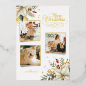 金ゴールドエレガントメリークリスマスボタニカル3 – 写真 箔シーズンカード (正面)