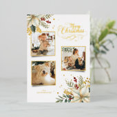 金ゴールドエレガントメリークリスマスボタニカル3 – 写真 箔シーズンカード (立ち正面)