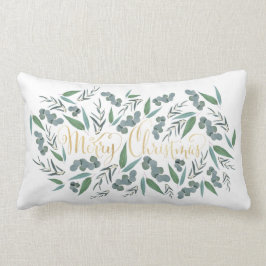 金ゴールドエレガントメリークリスマスユーカリプタスホワイト ランバークッション
