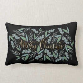 金ゴールドエレガントメリークリスマスユーカリプトゥスオンブラック ランバークッション