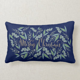 金ゴールドエレガントメリークリスマスユーカリプトゥスネイビーブルー ランバークッション