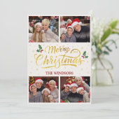 金ゴールドエレガントメリークリスマス写真コラージュ シーズンカード (スタンド正面)