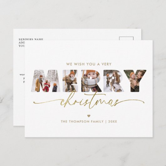 金ゴールドエレガントメリークリスマス写真コラージュ シーズンポストカード (正面/裏面)