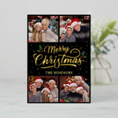 金ゴールドエレガントメリークリスマス写真コラージュ 箔シーズンカード (立ち正面)