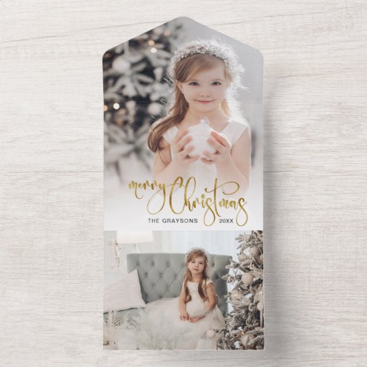 金ゴールドエレガントメリークリスマス書道写真 オールインワン招待状 (内側)