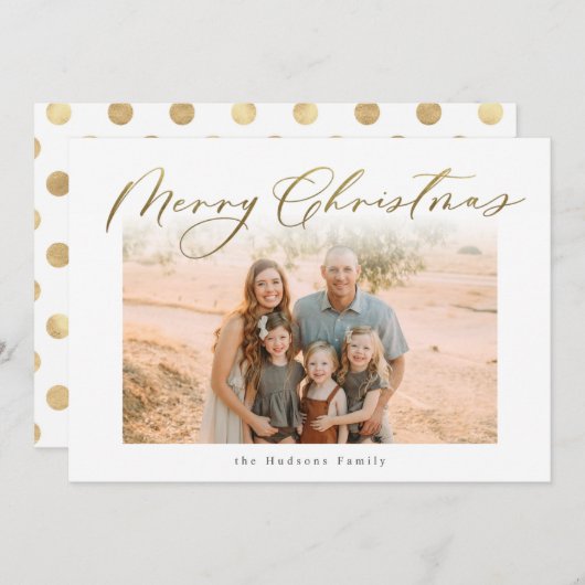 金ゴールドエレガントメリークリスマス書道写真 シーズンカード (正面/裏面)