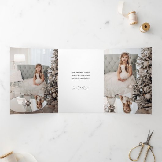 金ゴールドエレガントメリークリスマス書道写真 三つ折りカード (内部)
