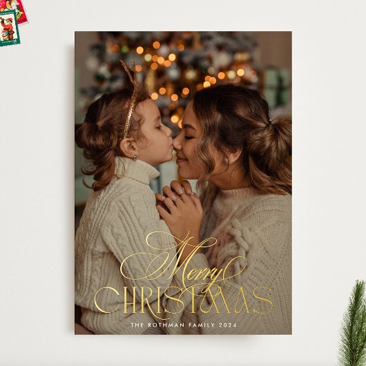 金ゴールドエレガントメリークリスマス書道写真 箔シーズンカード