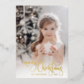金ゴールドエレガントメリークリスマス書道写真 箔シーズンカード (正面)