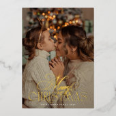 金ゴールドエレガントメリークリスマス書道写真 箔シーズンカード (正面)