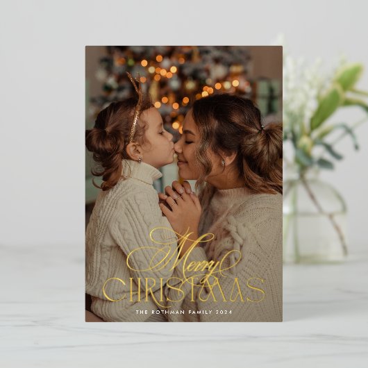 金ゴールドエレガントメリークリスマス書道写真 箔シーズンカード (立ち正面)
