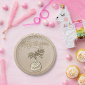 金ゴールドエレガントメリークリスマス紙プレート ペーパープレート (パーティー)