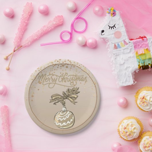 金ゴールドエレガントメリークリスマス紙プレート ペーパープレート (パーティー)