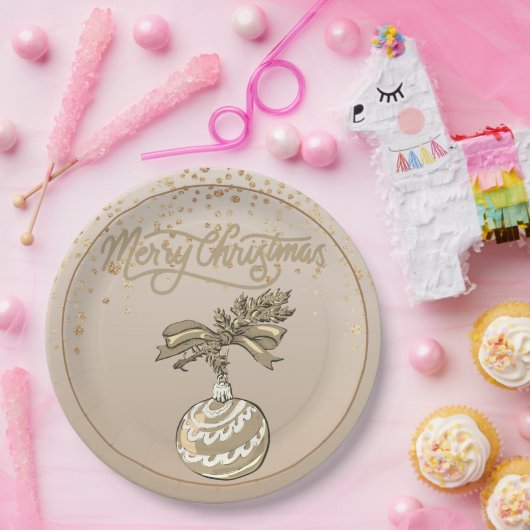 金ゴールドエレガントメリークリスマス ペーパープレート (パーティー)