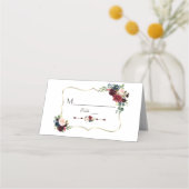 金ゴールドエレガントメルロネイビーブルーフローラテーブル番号 プレイスカード (裏面)