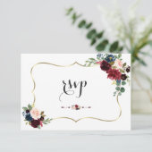 金ゴールドエレガントメルロネイビーブルーフローラ結婚ズ 出欠カード (スタンド正面)