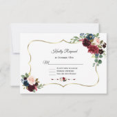 金ゴールドエレガントメルロネイビーブルーフローラ結婚ズ 出欠カード (裏面)