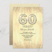 金ゴールドエレガントメンズまたは女性60th誕生日パーティー 招待状 (正面/裏面)