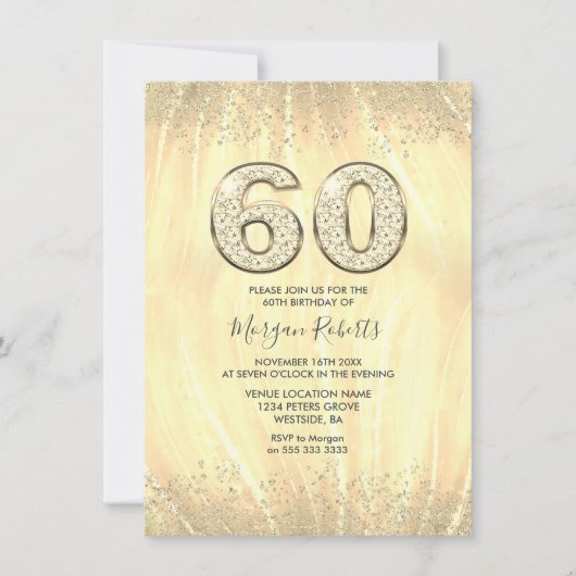 金ゴールドエレガントメンズまたは女性60th誕生日パーティー 招待状 (正面)
