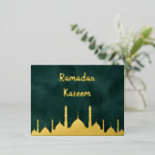 金ゴールドエレガントモスクグリーンラマダンカレムイスラム 箔シーズンポストカード (立ち正面)