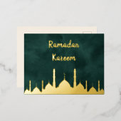 金ゴールドエレガントモスクグリーンラマダンカレムイスラム 箔シーズンポストカード (正面/裏面)