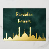 金ゴールドエレガントモスクグリーンラマダンカレムイスラム 箔シーズンポストカード (正面)